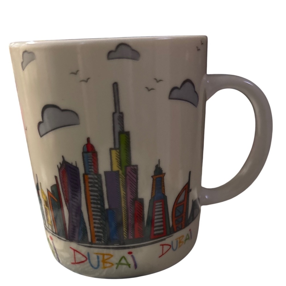 Dubai Skyline Coffee Mug Souvenir Travel Gift Cup Colorful Buildings